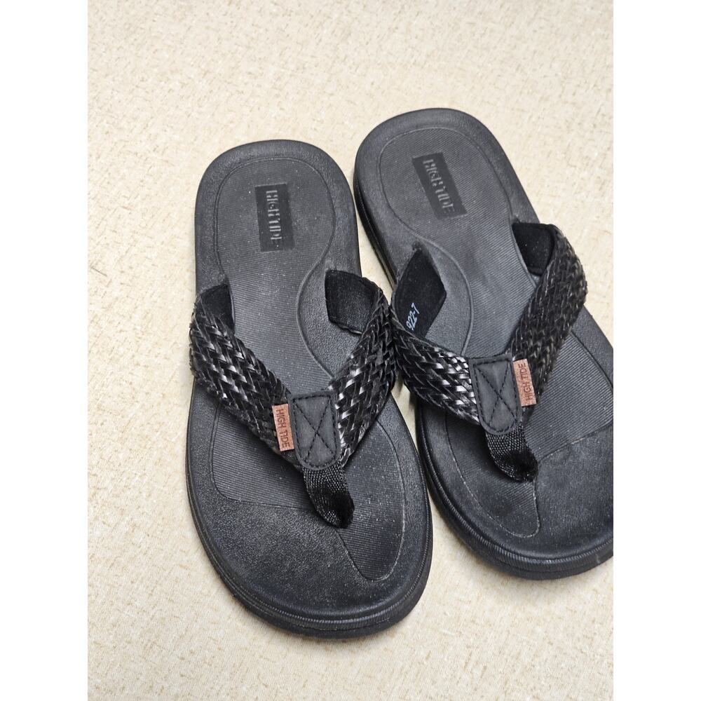 High Tide Women's Comfort Thong BLACK Flip Flops Woven Leather Neutral